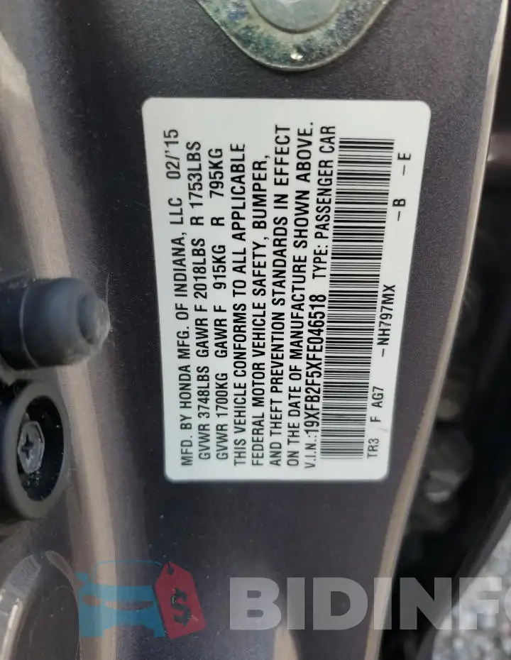 19XFB2F5XFE046518 Photo# 12