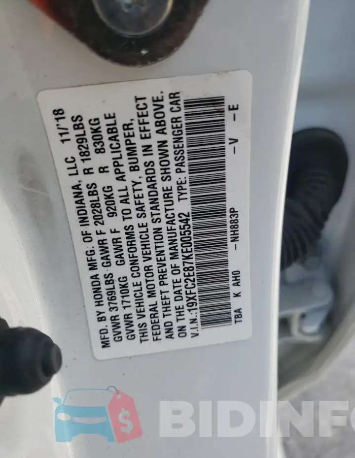19XFC2E87KE005542 Photo# 13