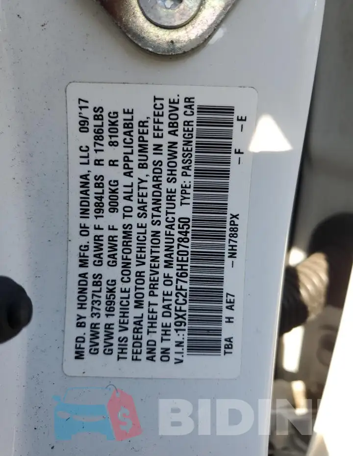 19XFC2F76HE078450 Photo# 12
