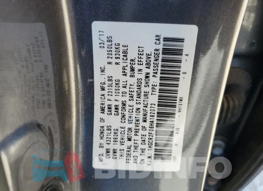 1HGCR2F06HA182073 Photo# 13