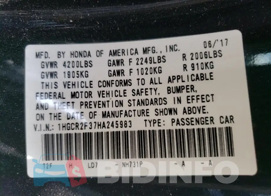 1HGCR2F37HA245983 Photo# 12