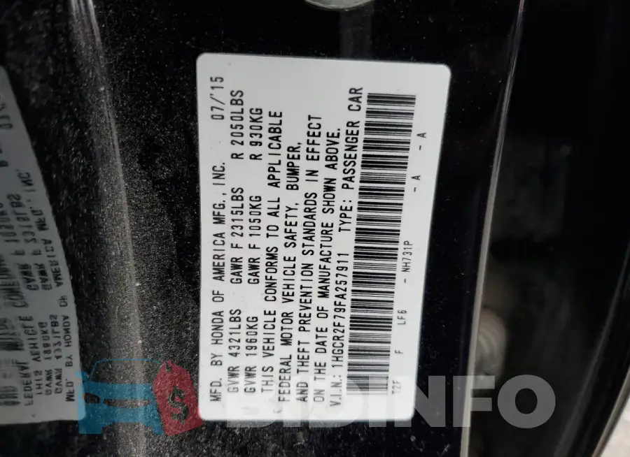 1HGCR2F79FA257911 Photo# 12