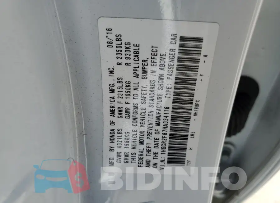 1HGCR2F87HA034116 Photo# 12
