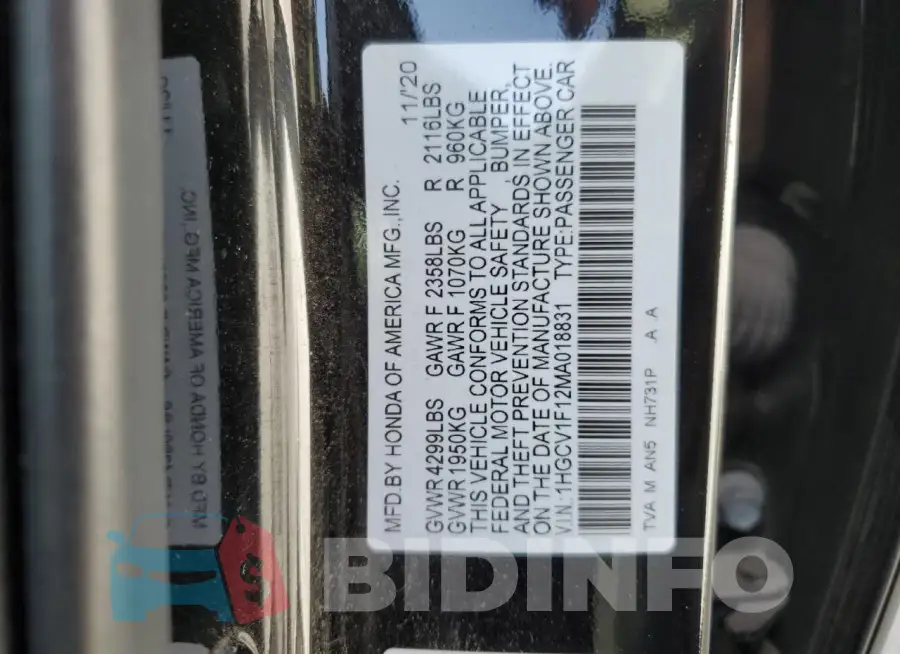1HGCV1F12MA018831 Photo# 13