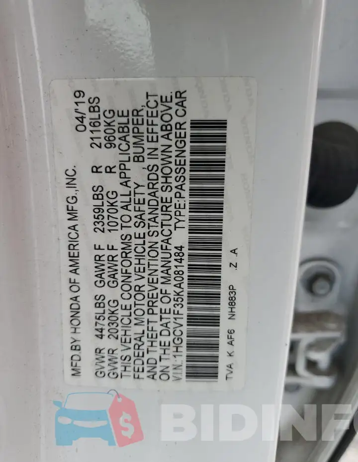 1HGCV1F35KA081484 Photo# 12