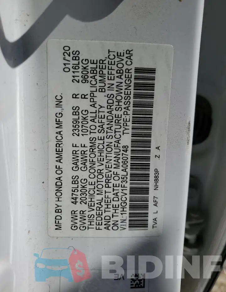 1HGCV1F35LA060748 Photo# 12