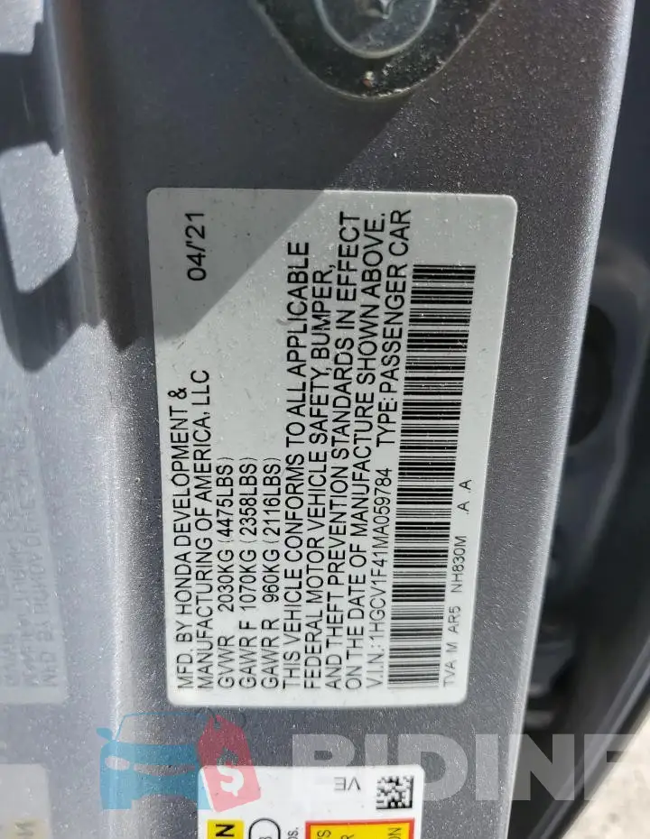 1HGCV1F41MA059784 Photo# 12