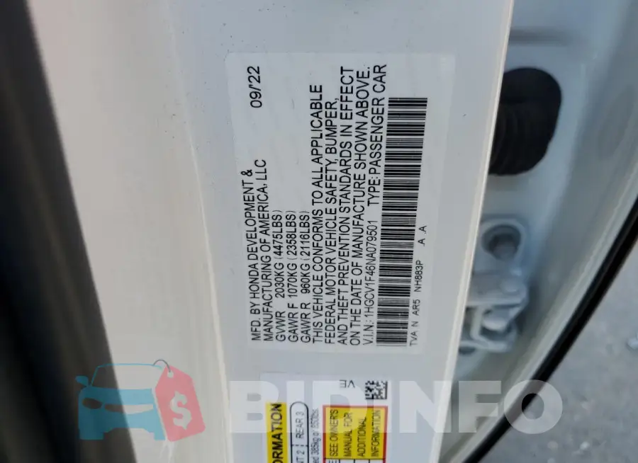 1HGCV1F46NA079501 Photo# 12