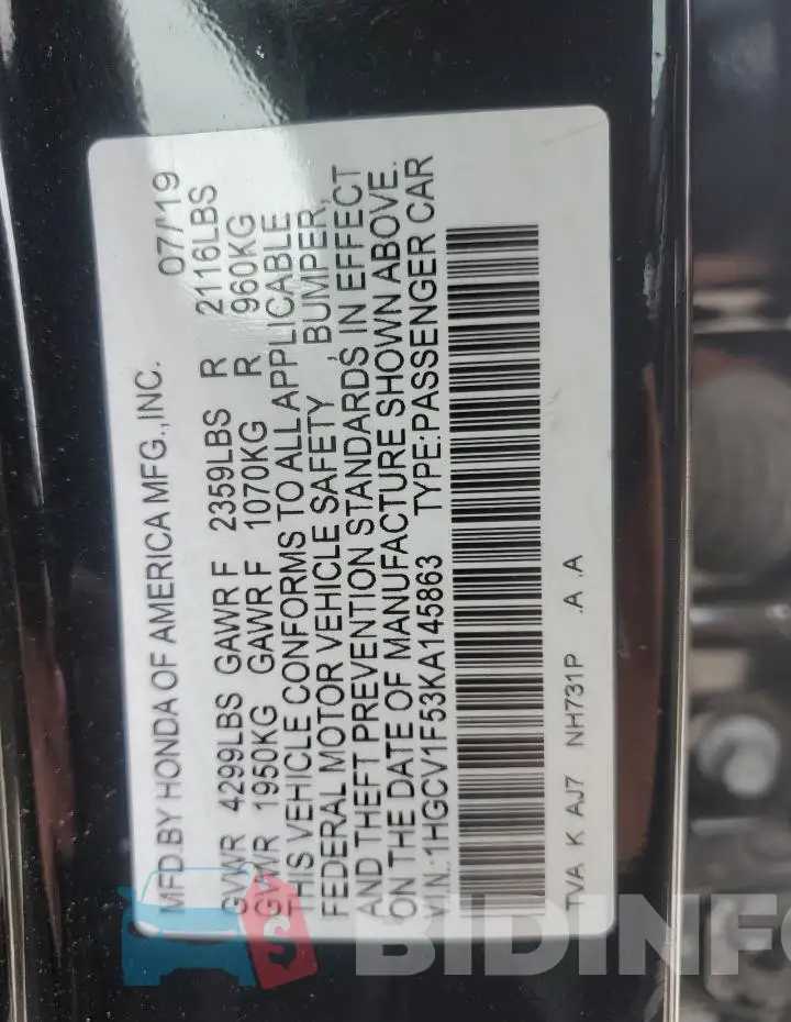 1HGCV1F53KA145863 Photo# 12