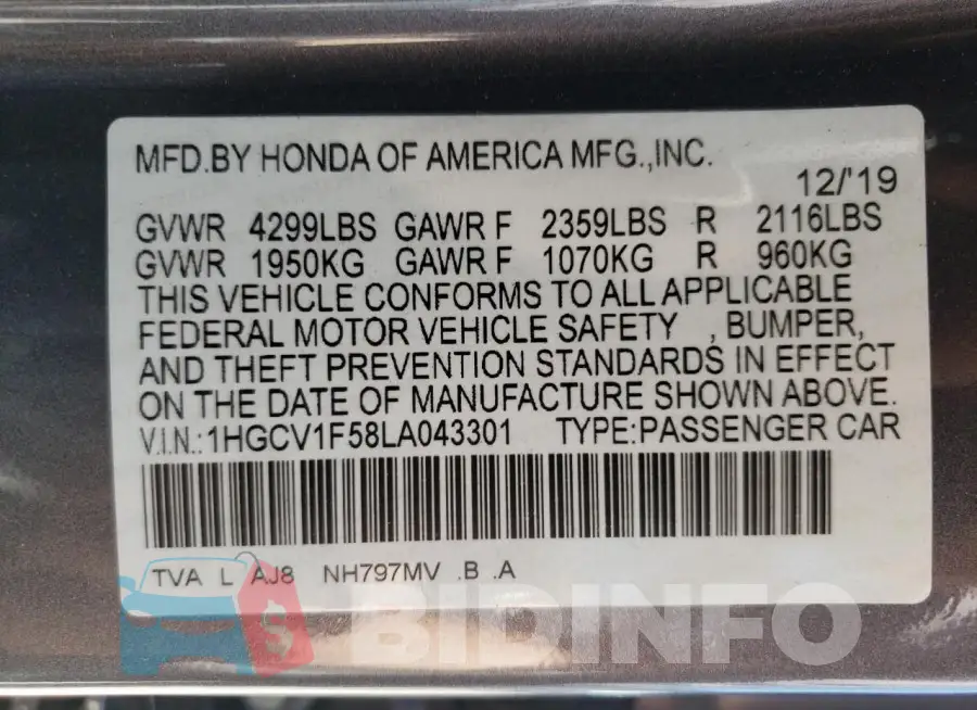 1HGCV1F58LA043301 Photo# 13