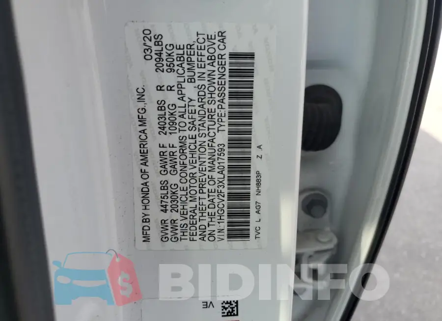 1HGCV2F3XLA017593 Photo# 12