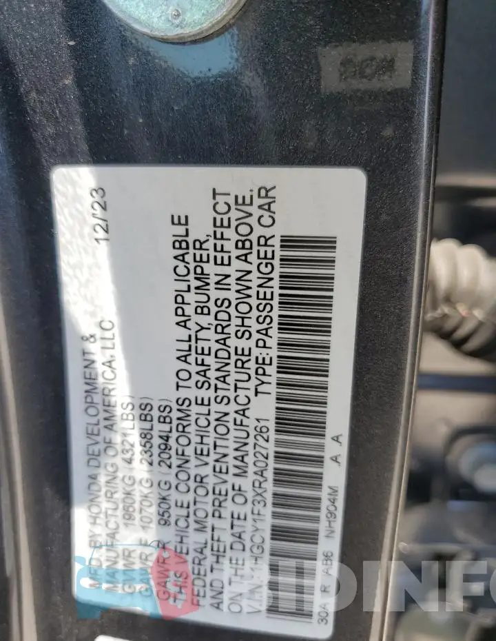 1HGCY1F3XRA027261 Photo# 13