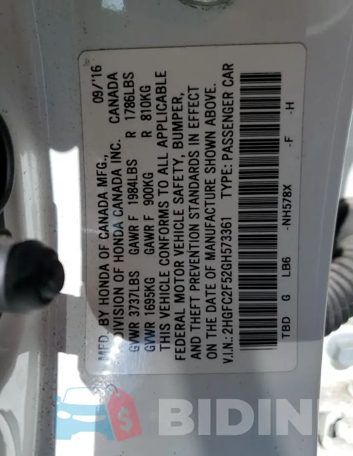 2HGFC2F52GH573361 Photo# 12