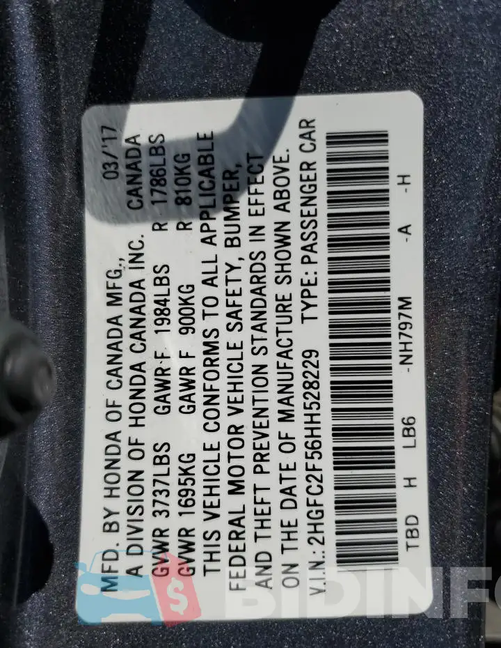 2HGFC2F56HH528229 Photo# 13
