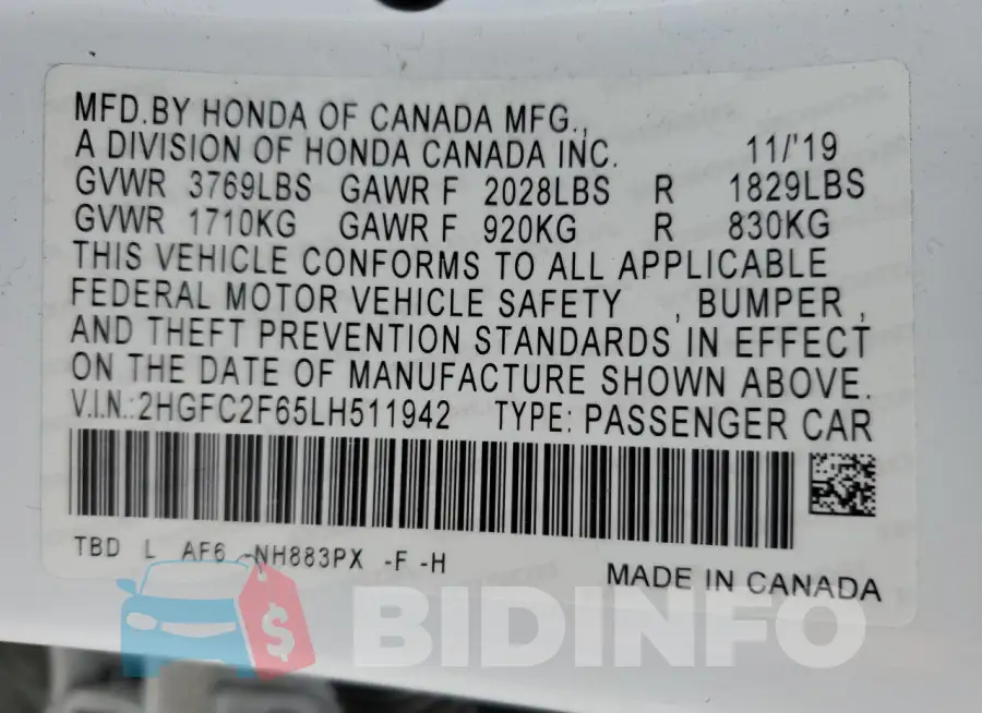 2HGFC2F65LH511942 Photo# 12
