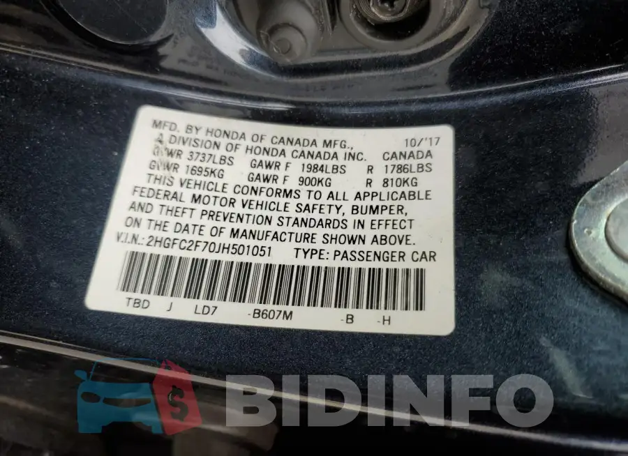 2HGFC2F70JH501051 Photo# 13