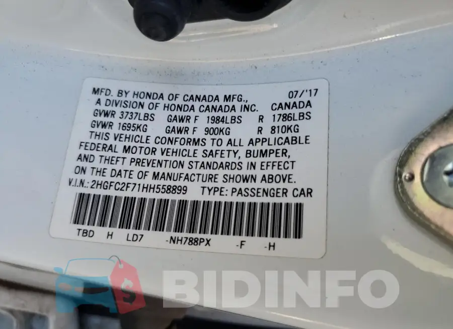 2HGFC2F71HH558899 Photo# 12