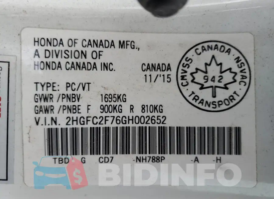 2HGFC2F76GH002652 Photo# 13