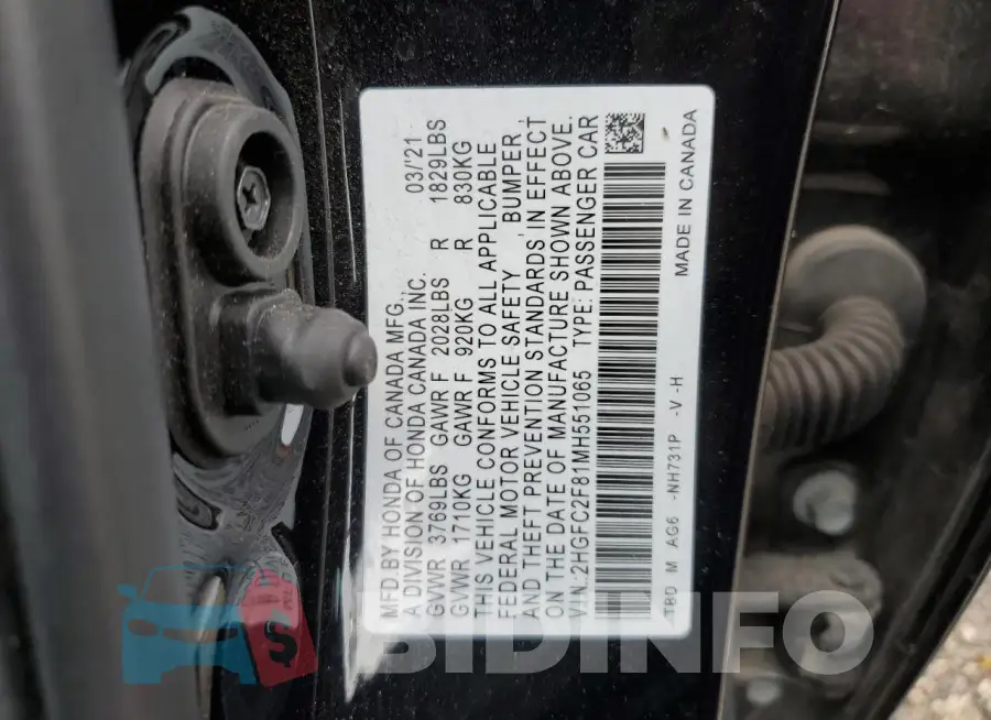 2HGFC2F81MH551065 Photo# 12