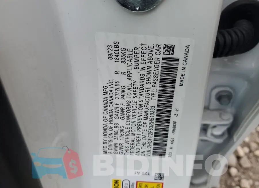 2HGFE2F53RH510363 Photo# 12