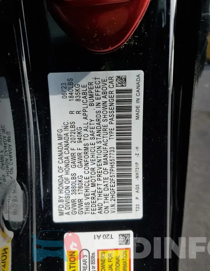 2HGFE2F57PH557733 Photo# 12