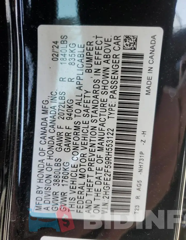 2HGFE2F59RH553122 Photo# 12
