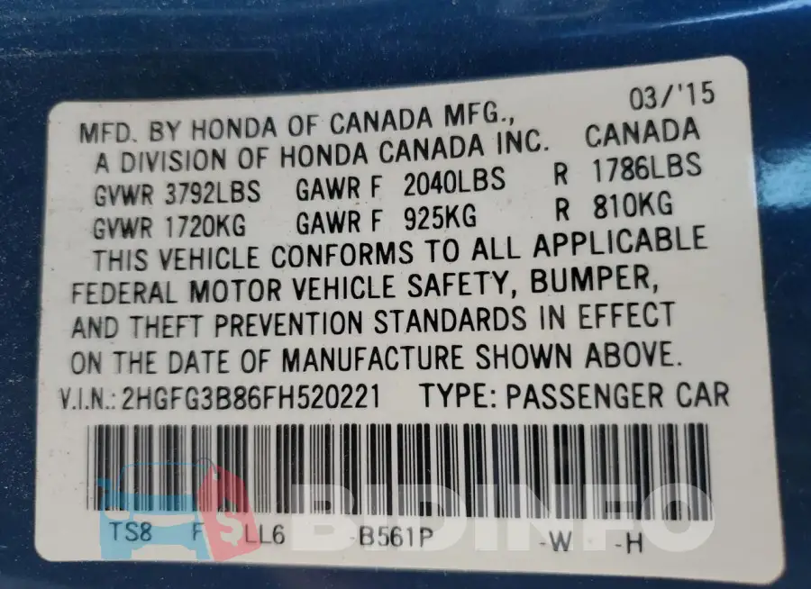 2HGFG3B86FH520221 Photo# 12