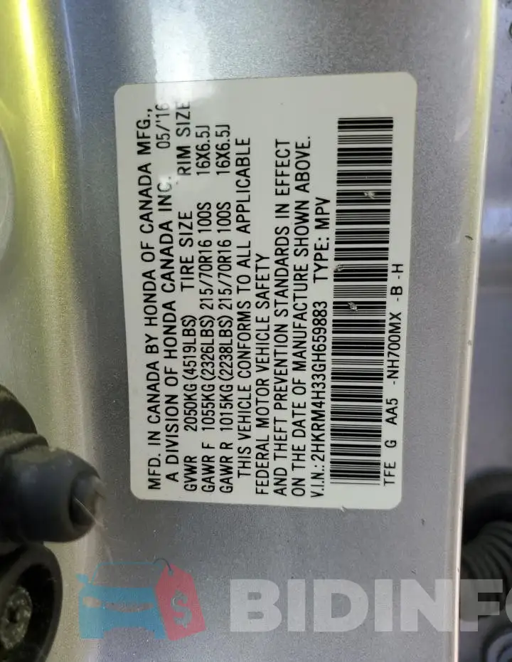 2HKRM4H33GH659883 Photo# 13