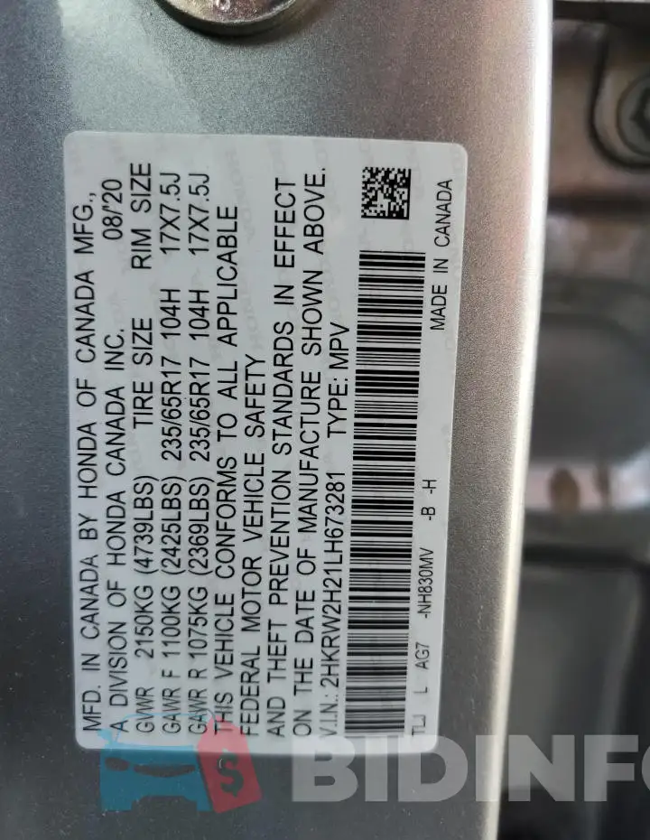 2HKRW2H21LH673281 Photo# 13