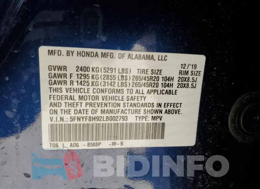 5FNYF8H92LB002793 Photo# 14