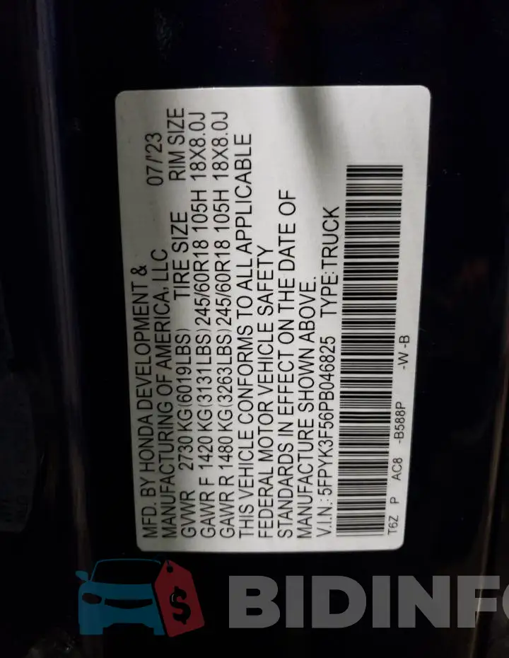 5FPYK3F56PB046825 Photo# 12