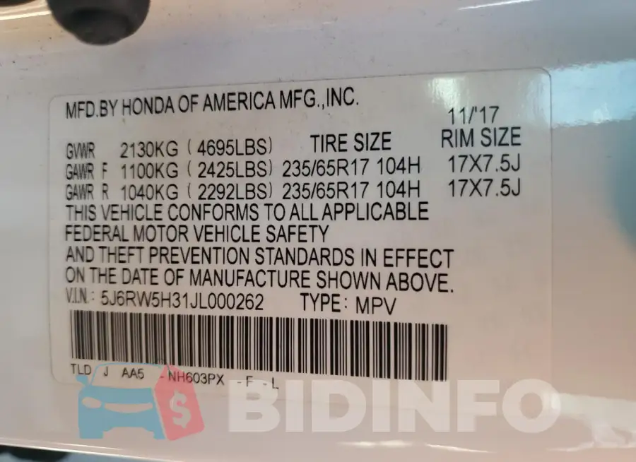 5J6RW5H31JL000262 Photo# 12