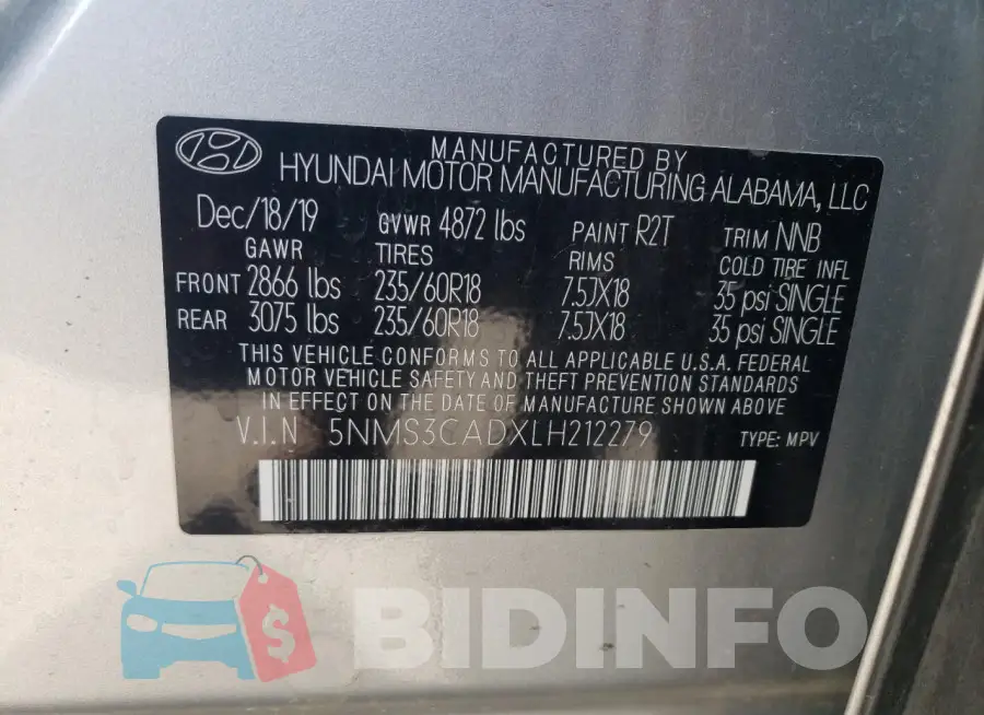 5NMS3CADXLH212279 Photo# 12
