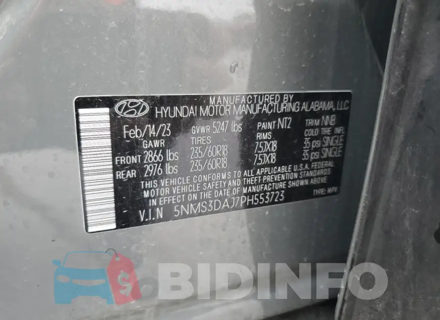 5NMS3DAJ7PH553723 Photo# 13