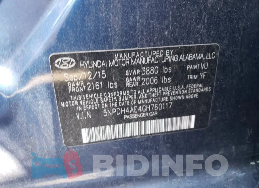 5NPDH4AE4GH760117 Photo# 12