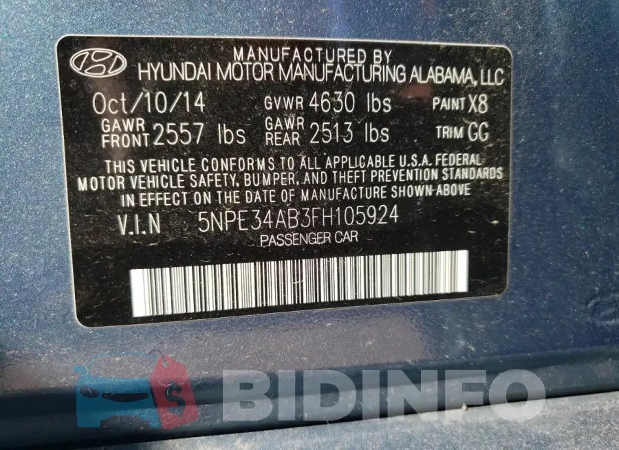 5NPE34AB3FH105924 Photo# 12