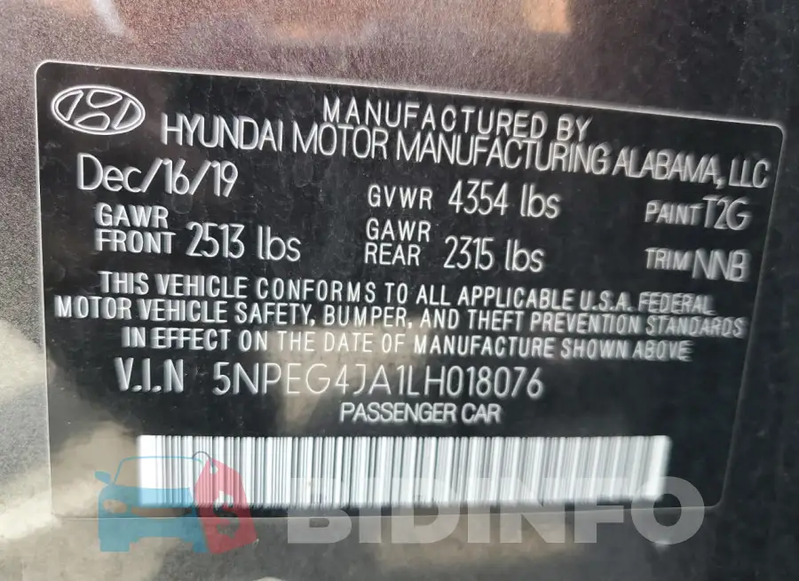 5NPEG4JA1LH018076 Photo# 12