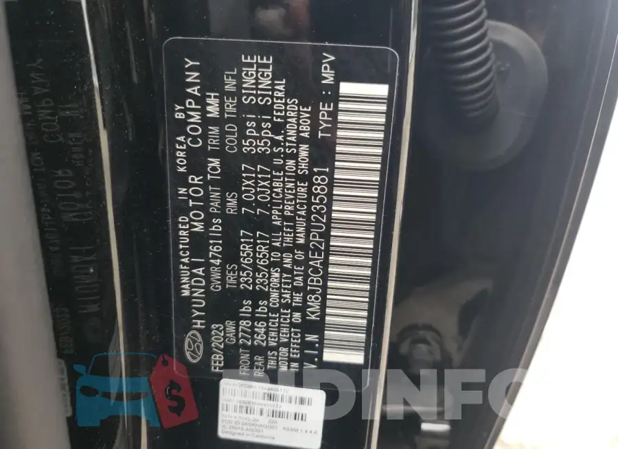 KM8JBCAE2PU235881 Photo# 14