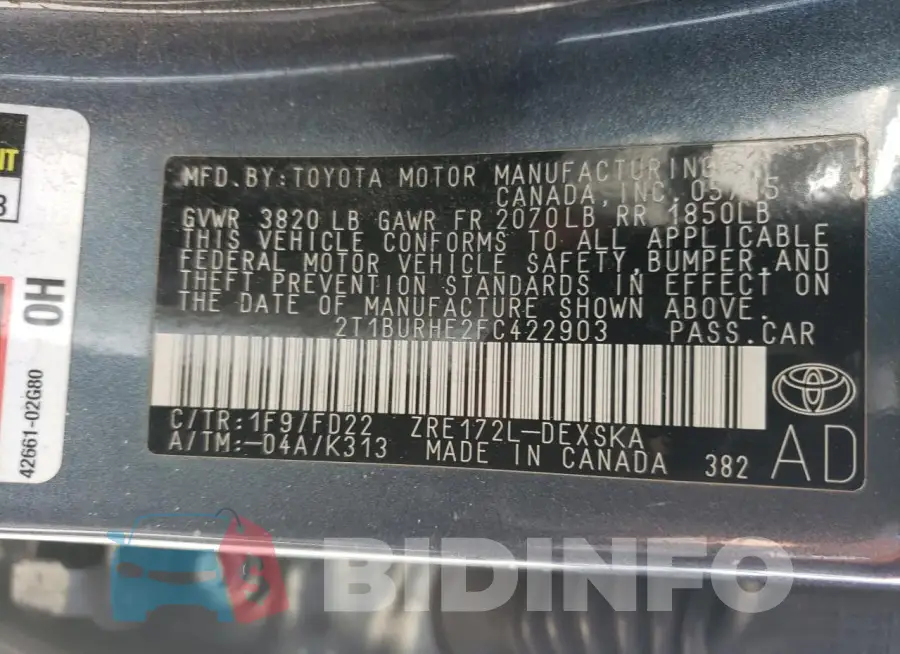 2T1BURHE2FC422903 Photo# 12