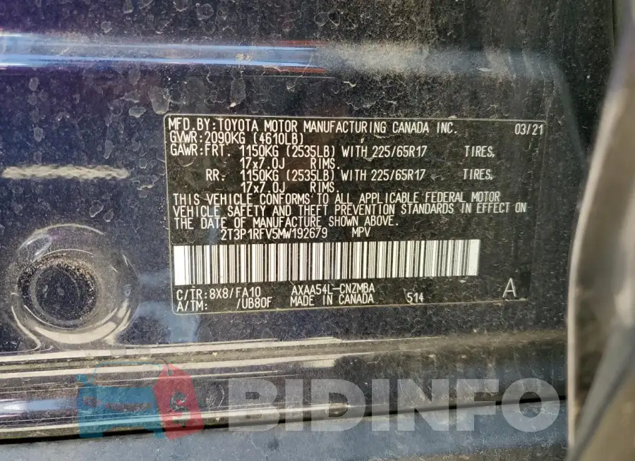 2T3P1RFV5MW192679 Photo# 12