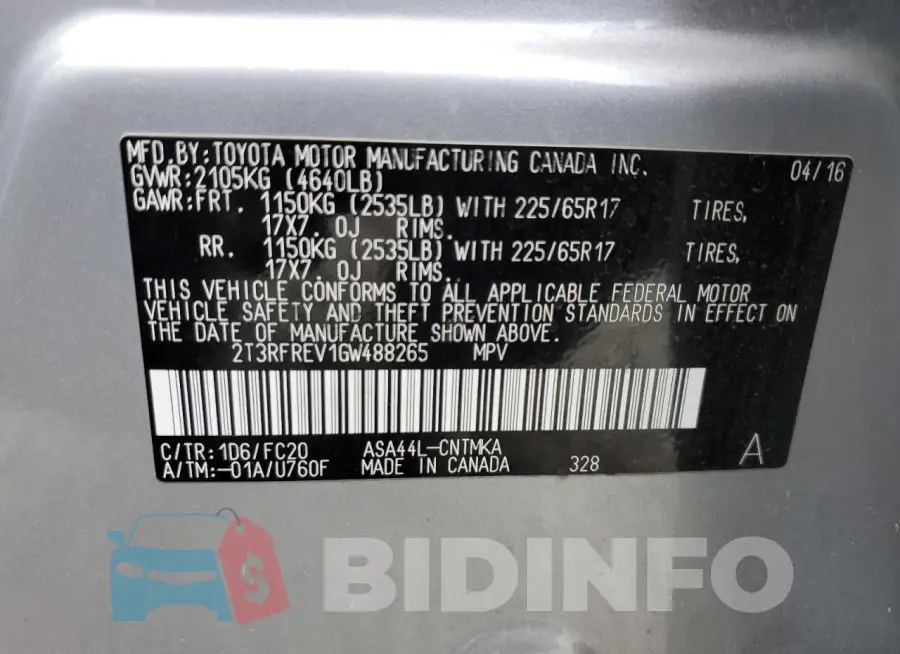 2T3RFREV1GW488265 Photo# 14