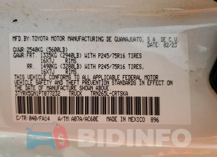 3TYRX5GN1PT077232 Photo# 12