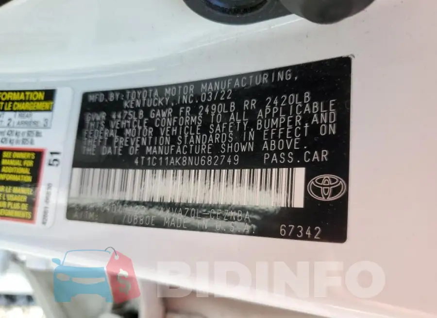 4T1C11AK8NU682749 Photo# 13