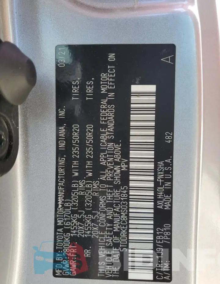 5TDDRKEC8MS031845 Photo# 13