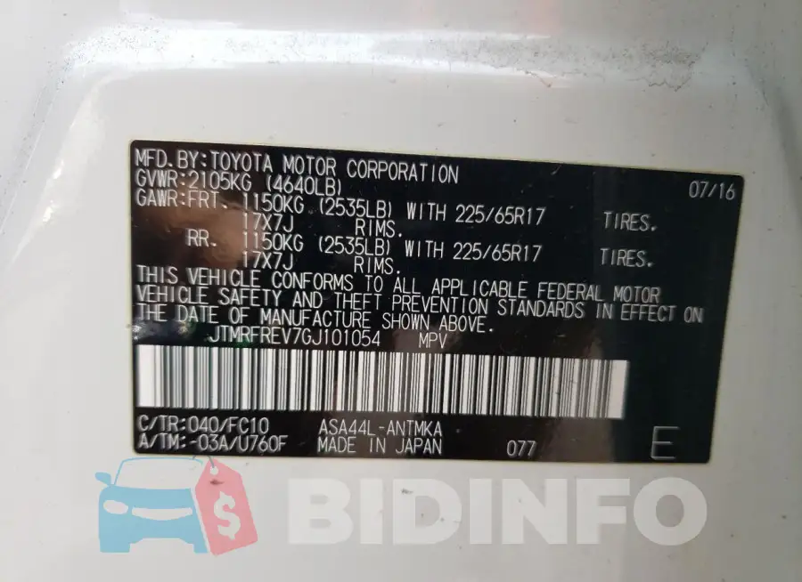 JTMRFREV7GJ101054 Photo# 13