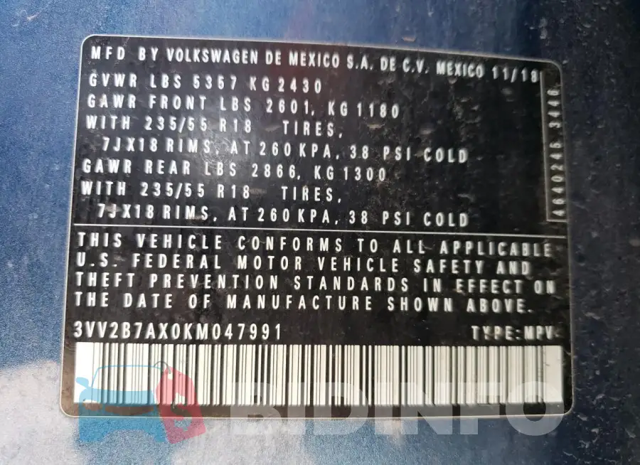 3VV2B7AX0KM047991 Photo# 10