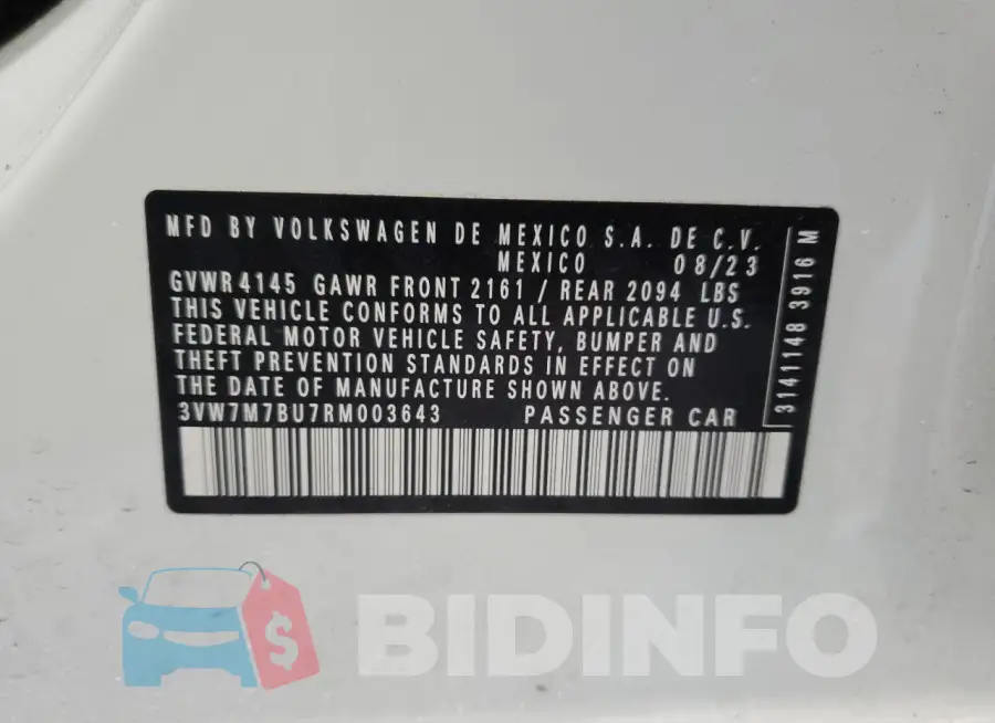 3VW7M7BU7RM003643 Photo# 12