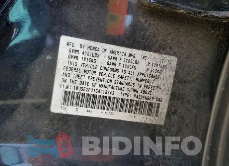 19UDE2F31GA018643 Photo# 12