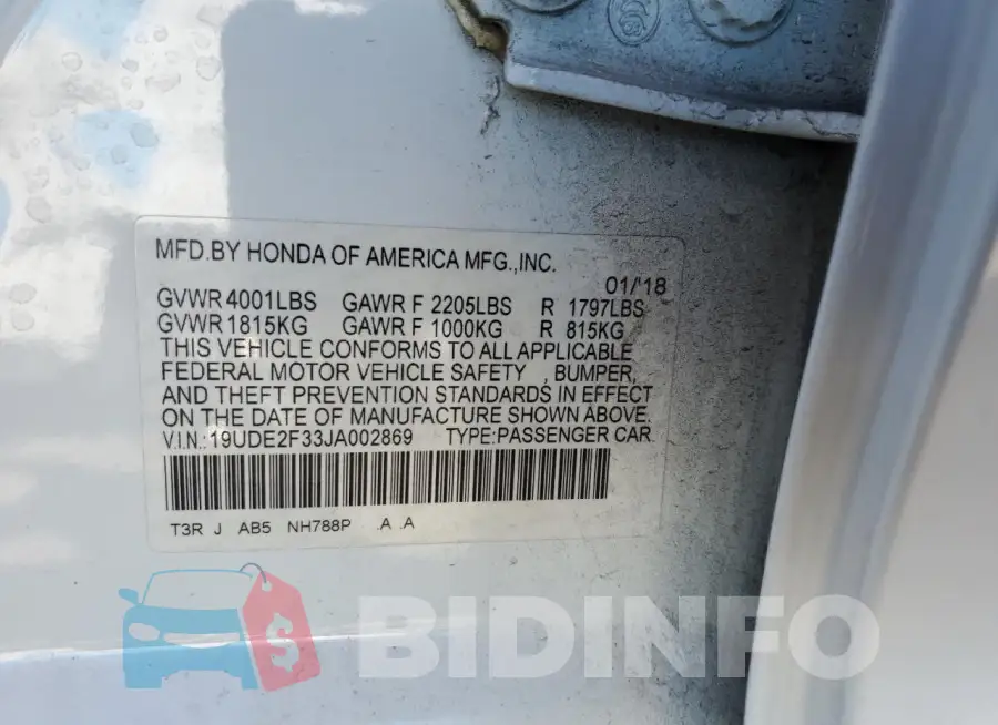 19UDE2F33JA002869 Photo# 12