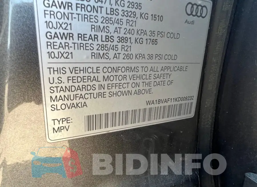WA1BVAF11KD009232 Photo# 10